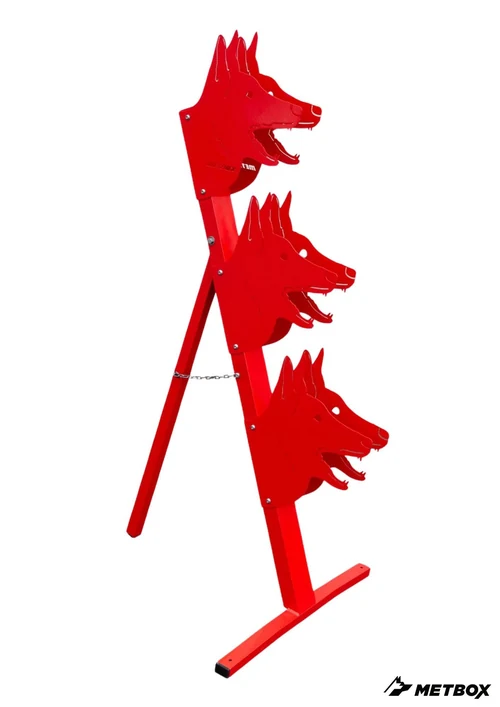 Red metal dumbbell holder custom dog breed